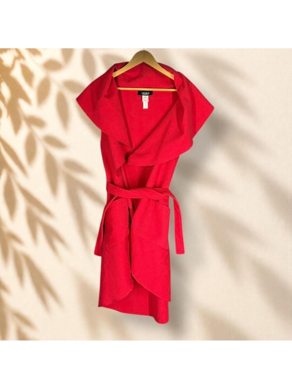 Akira Wrap Dress Women M Medium Pink Collared Sleeveless Belted Pockets Midi